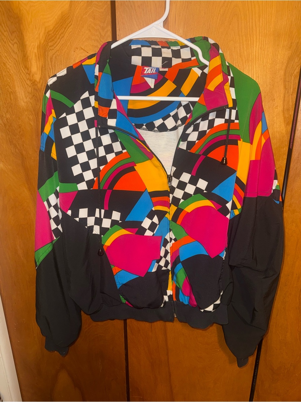 Tail Black Multicolor Geometric Bomber Jacket
